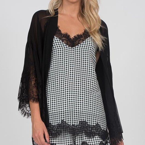 Gold Hawk Tops - Gold Hawk NWT Black White Gingham & Lace Cami; SMALL